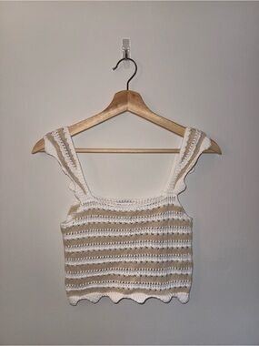 ASOS White and Tan Crochet Stripe Camisole